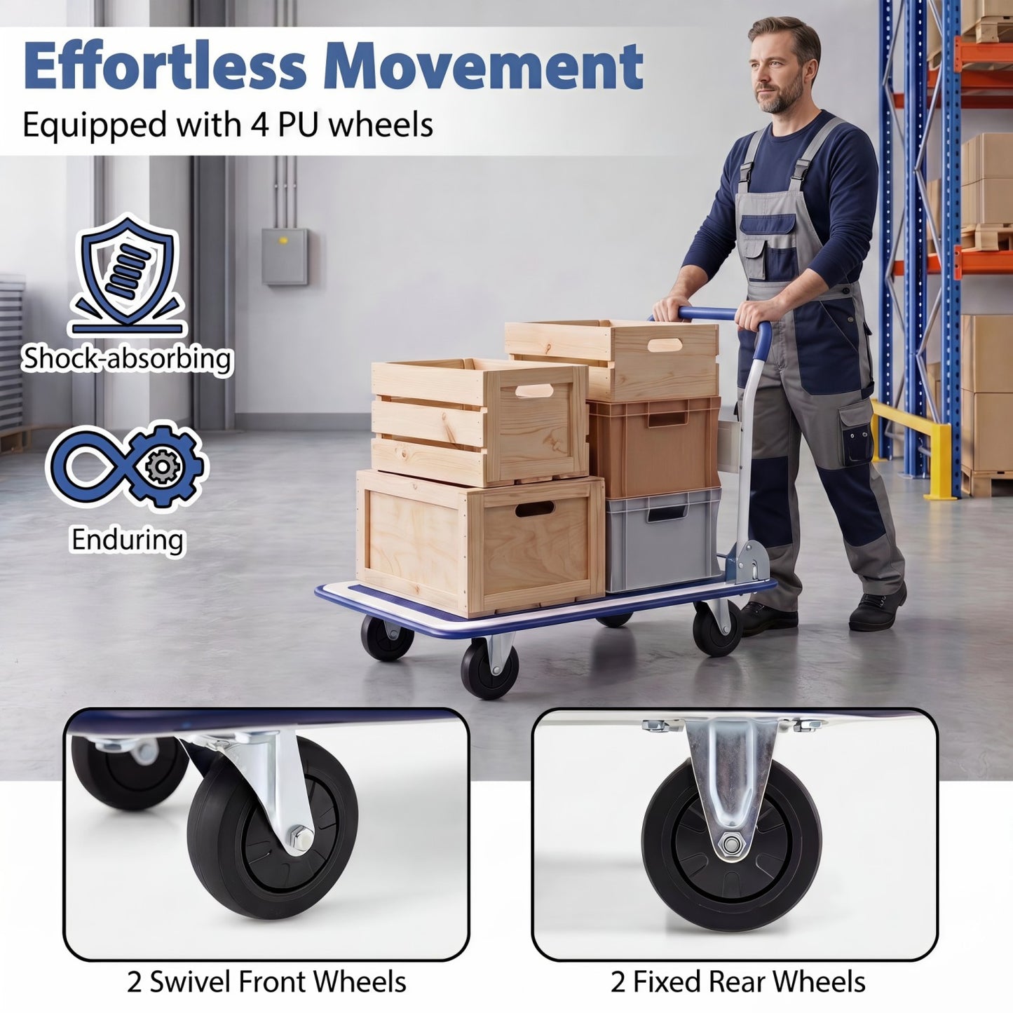 Folding Platform Hand Truck with 4 Wheels - 660 lbs Capacity