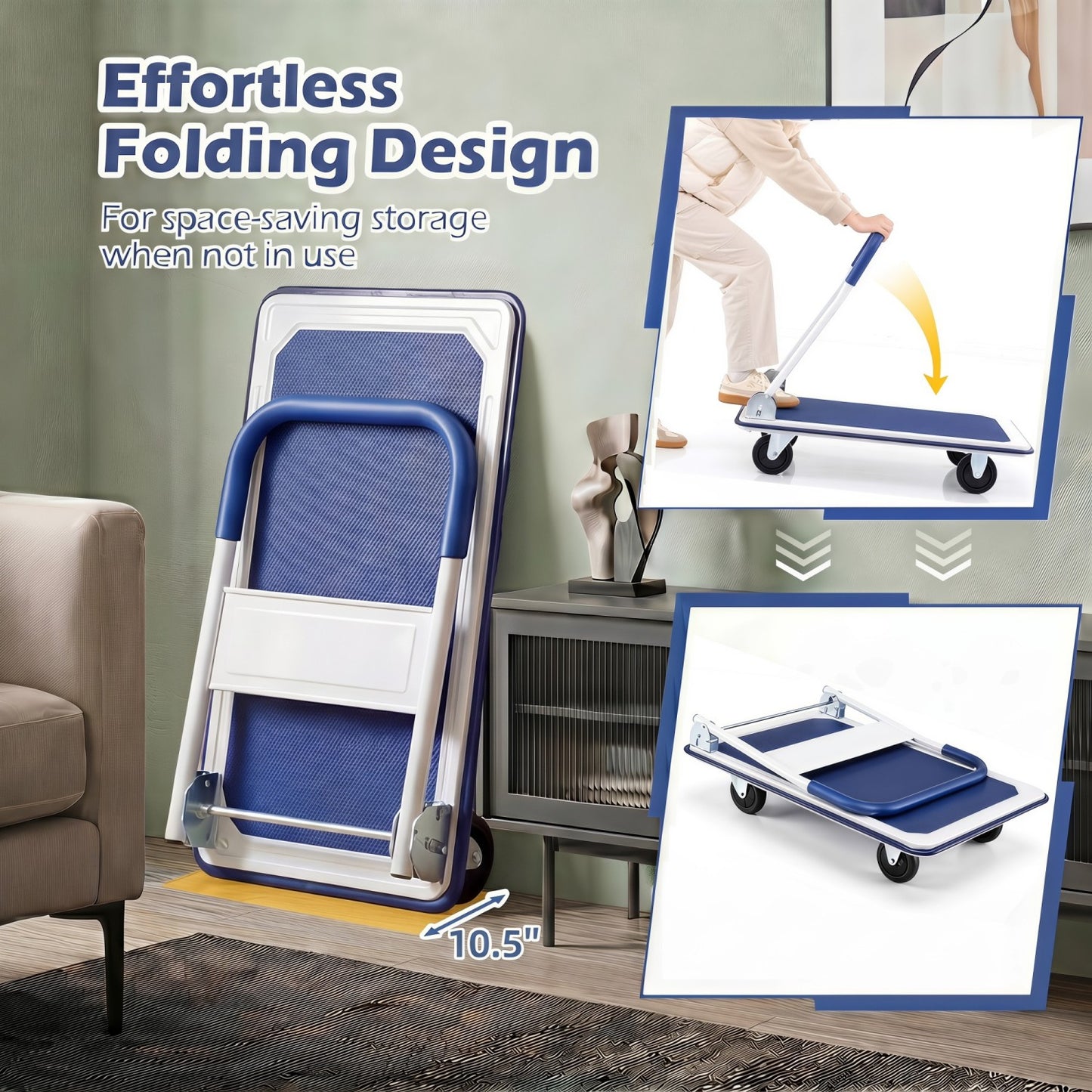 Folding Platform Hand Truck with 4 Wheels - 660 lbs Capacity