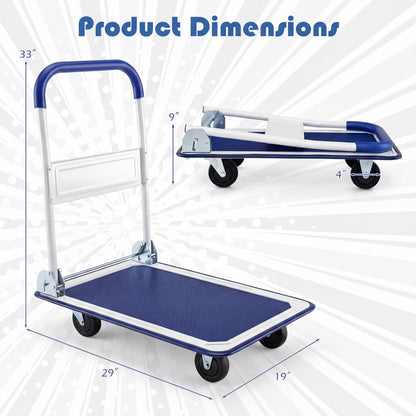 Folding Platform Hand Truck with 4 Wheels - 330 lbs Capacity