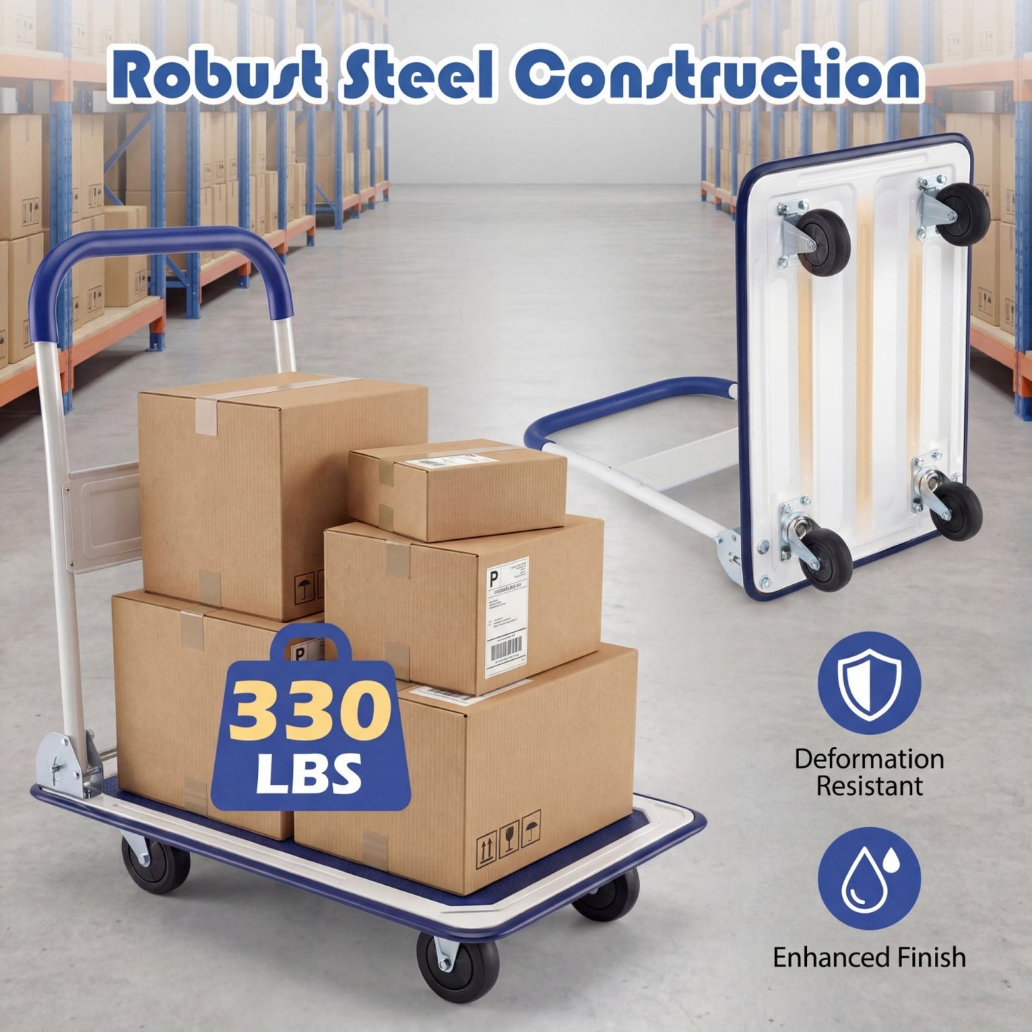 Folding Platform Hand Truck with 4 Wheels - 330 lbs Capacity