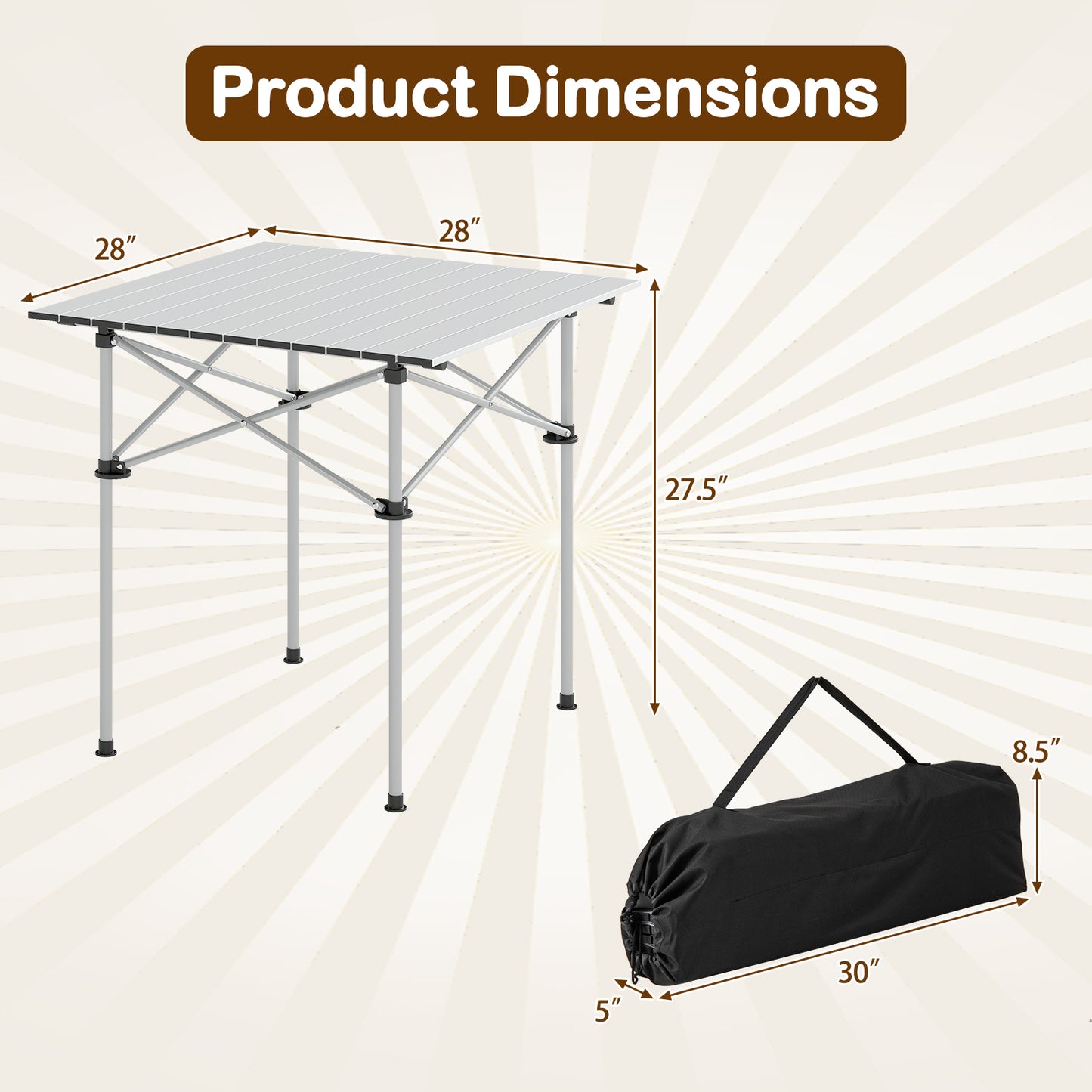Folding Roll-up Camping Table with Metal Legs-Silver