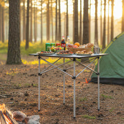 Folding Roll-up Camping Table with Metal Legs-Silver