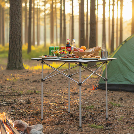 Folding Roll-up Camping Table with Metal Legs-Silver