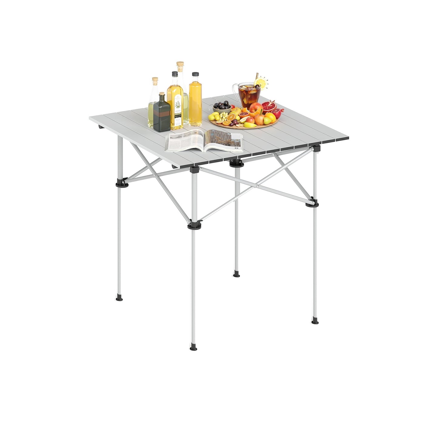 Folding Roll-up Camping Table with Metal Legs-Silver