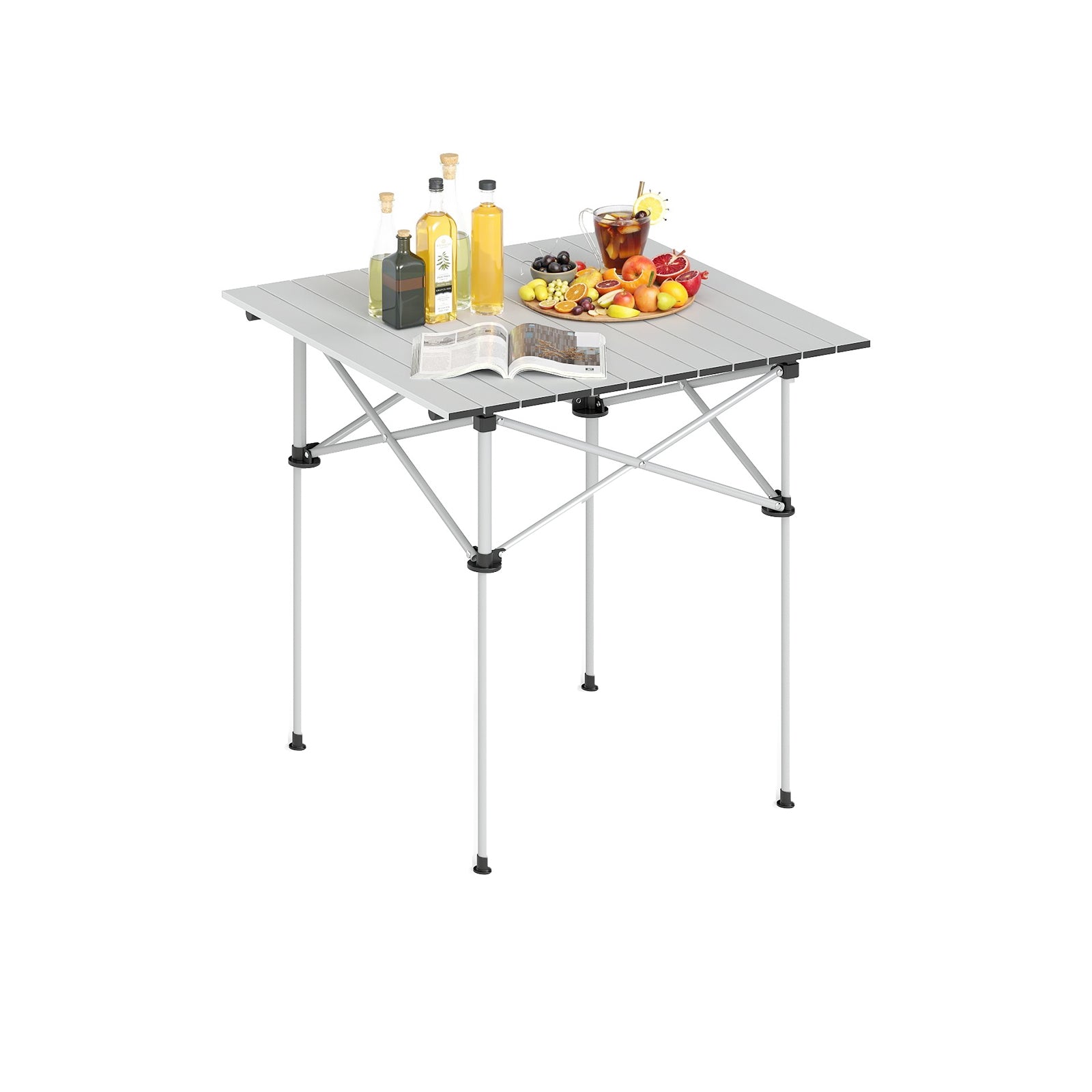 Folding Roll-up Camping Table with Metal Legs-Silver