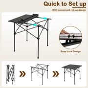 Folding Roll-up Camping Table with Metal Legs-Black