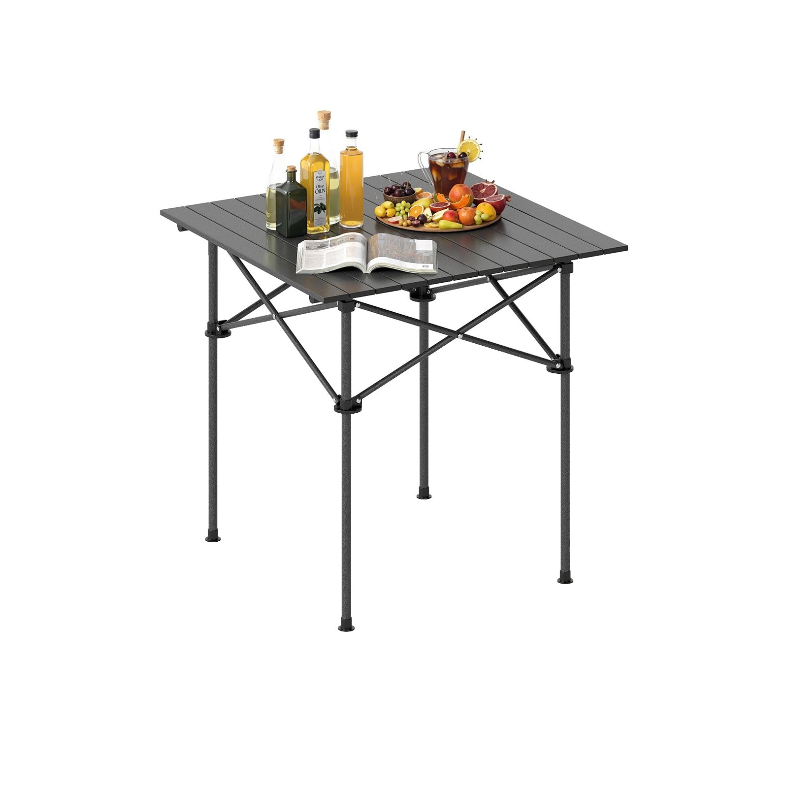 Folding Roll-up Camping Table with Metal Legs-Black