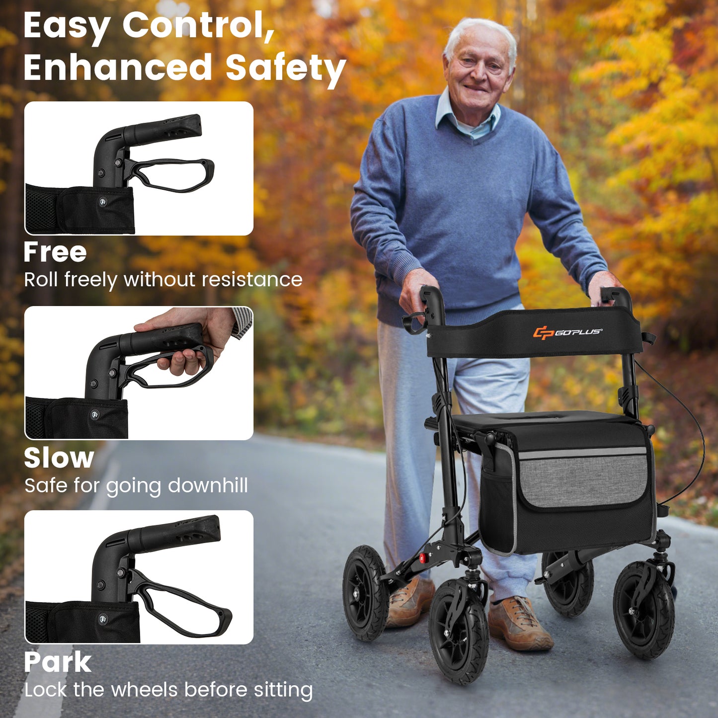 Folding Rollator Walker for Seniors with Seat for All Terrain