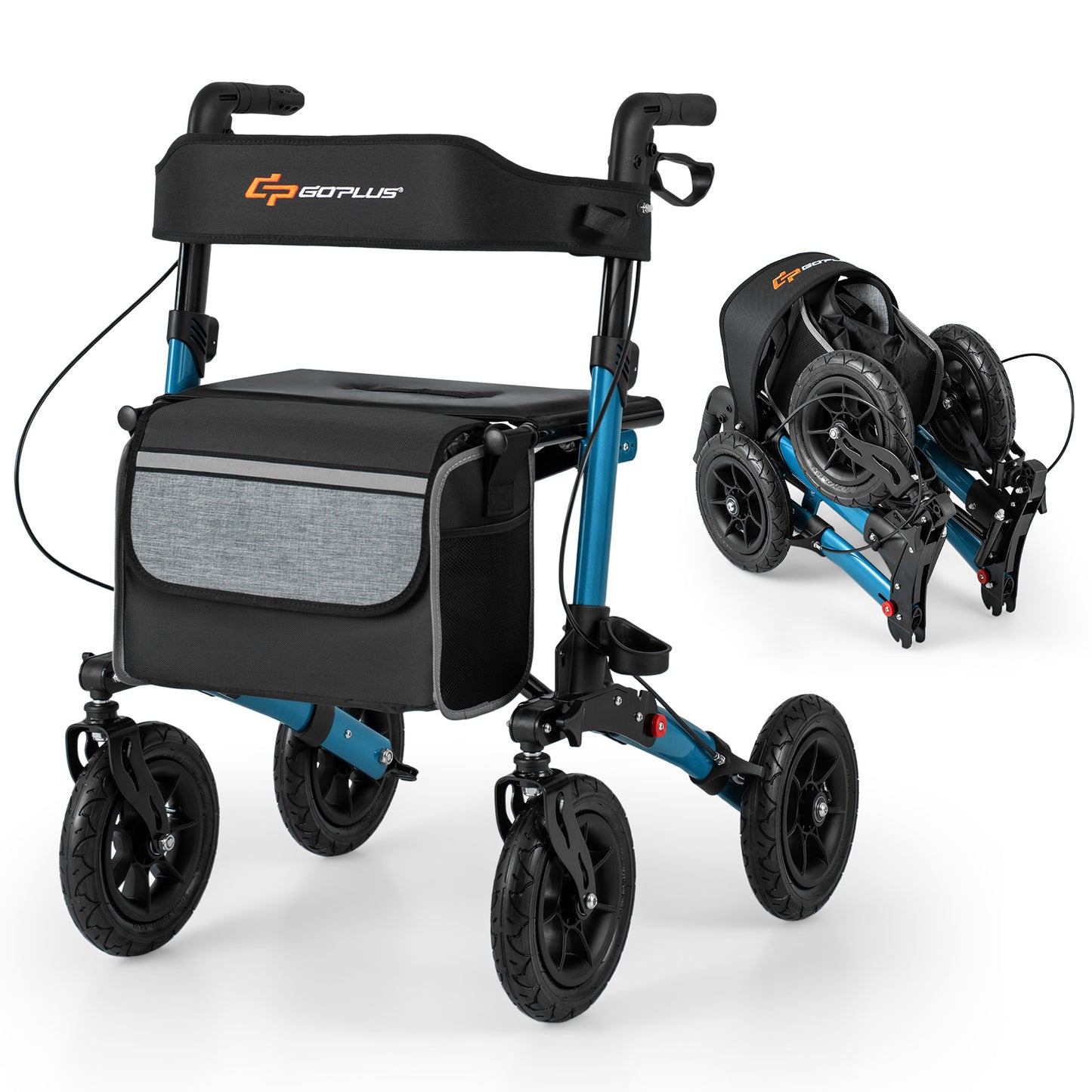 Folding Rollator Walker for Seniors with Seat for All Terrain-Red - Navy