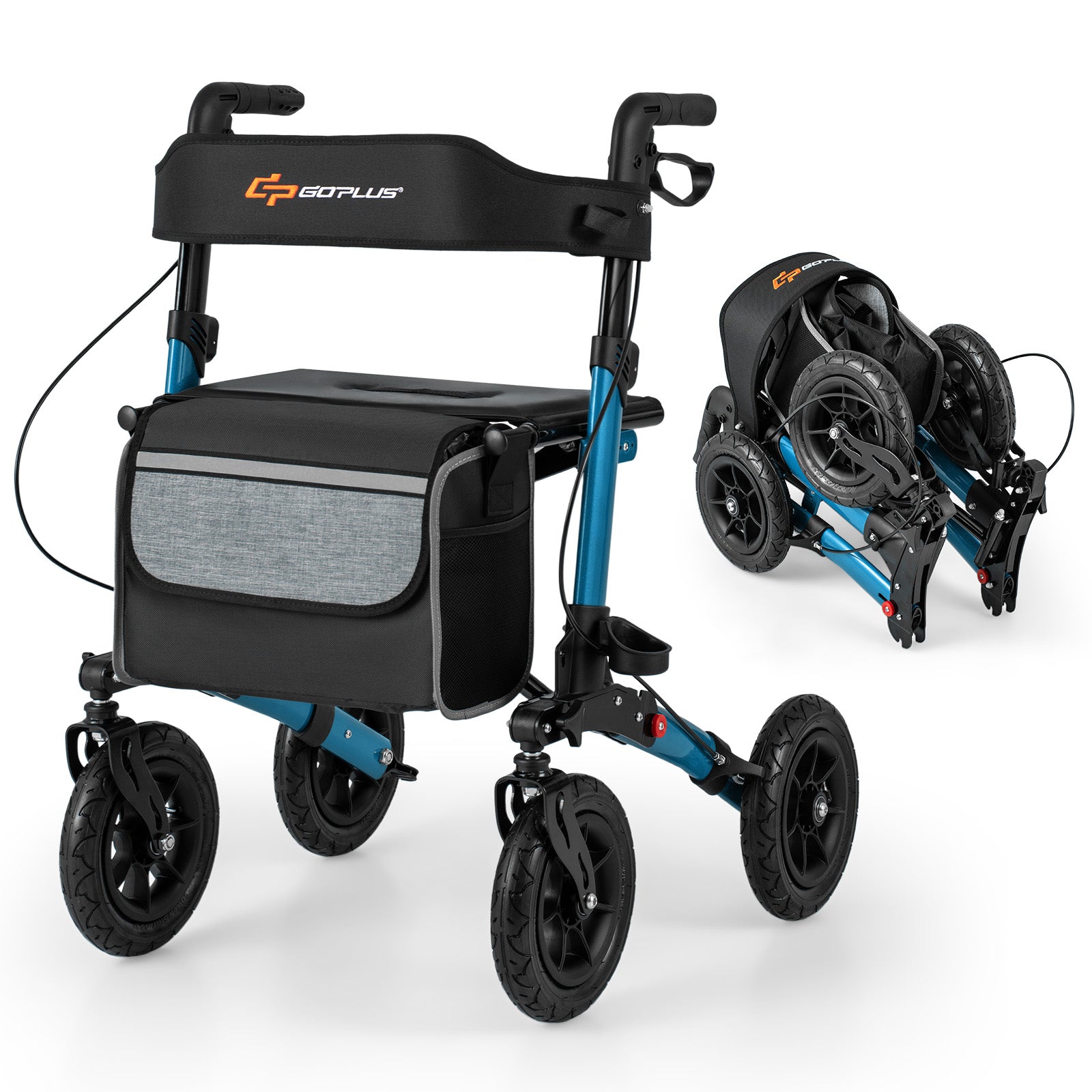 Folding Rollator Walker for Seniors with Seat for All Terrain-Red - Navy