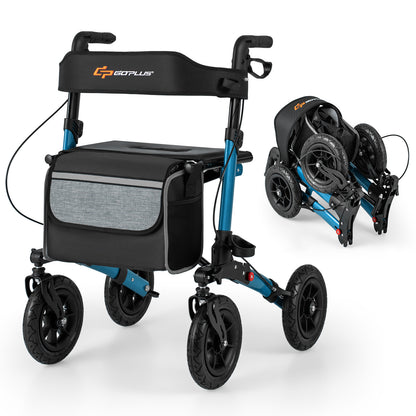 Folding Rollator Walker for Seniors with Seat for All Terrain-Red - Navy