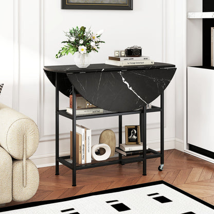 Folding Round Dining Table with Lockable Wheels