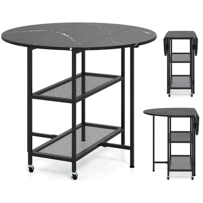 Folding Round Dining Table with Lockable Wheels