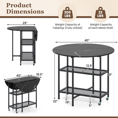 Folding Round Dining Table with Lockable Wheels