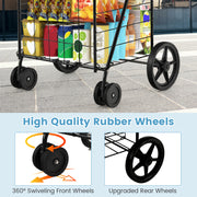 Folding Shopping Cart for Laundry with Swiveling Wheels and Dual Storage Baskets-Black