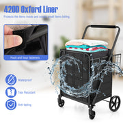 Folding Shopping Cart with Waterproof Liner Wheels and Basket-Black