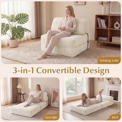Folding Sofa Bed with Pillow and Back Support for Living Room