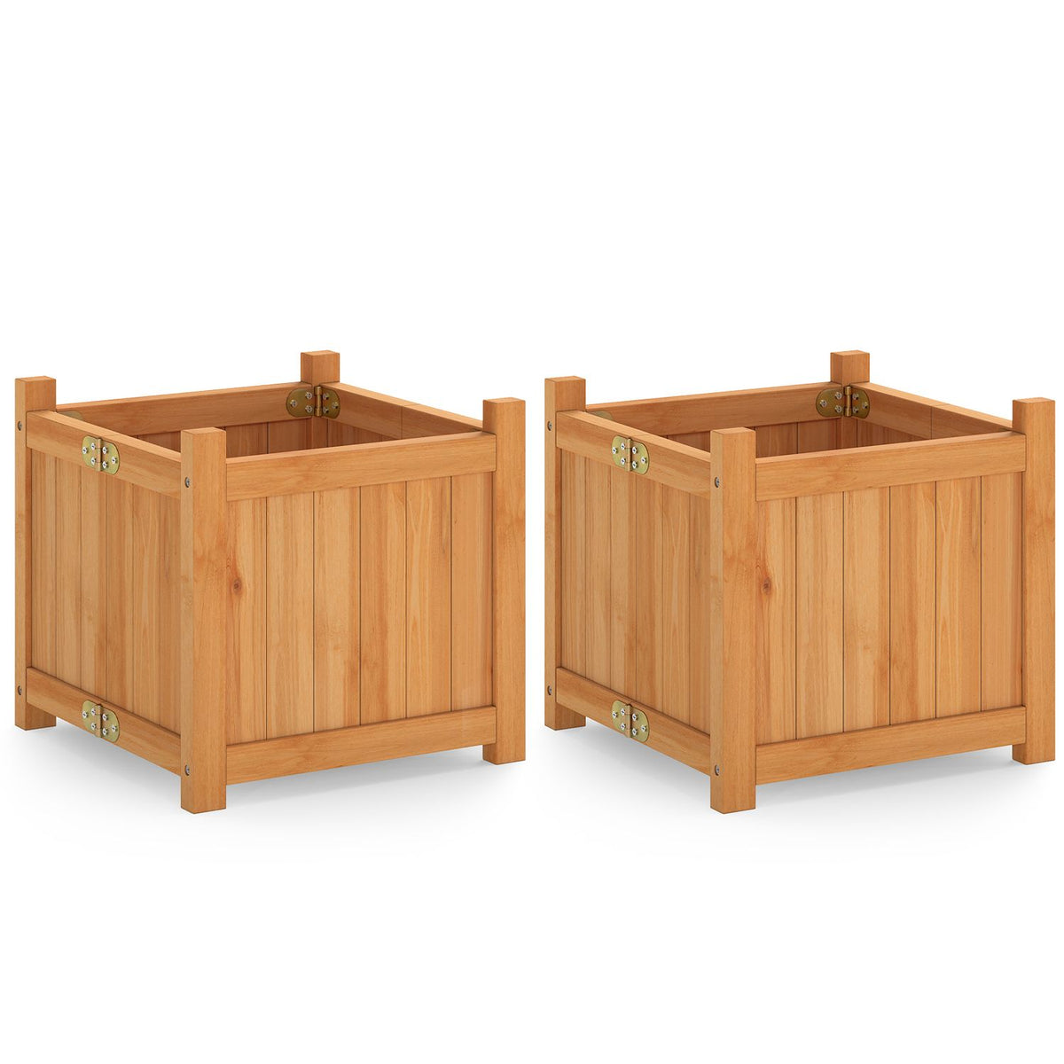 Folding Square Fir Wood Raised Garden Bed with Removable Bottom Set of 2