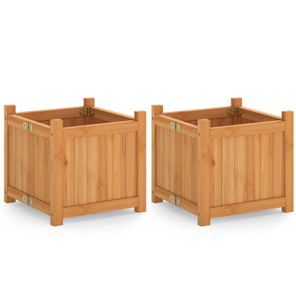 Folding Square Fir Wood Raised Garden Bed with Removable Bottom Set of 2