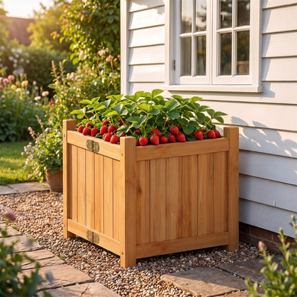 Folding Square Fir Wood Raised Garden Bed with Removable Bottom Set of 2