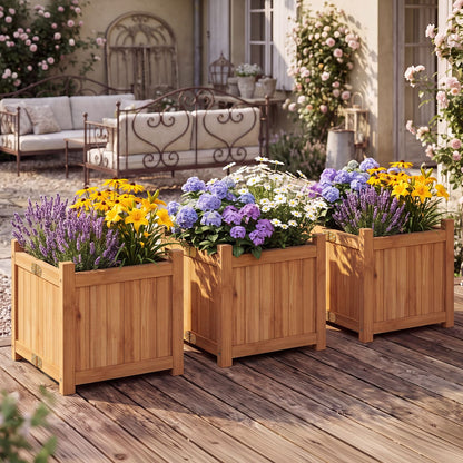 Folding Square Fir Wood Raised Garden Bed with Removable Bottom Set of 2