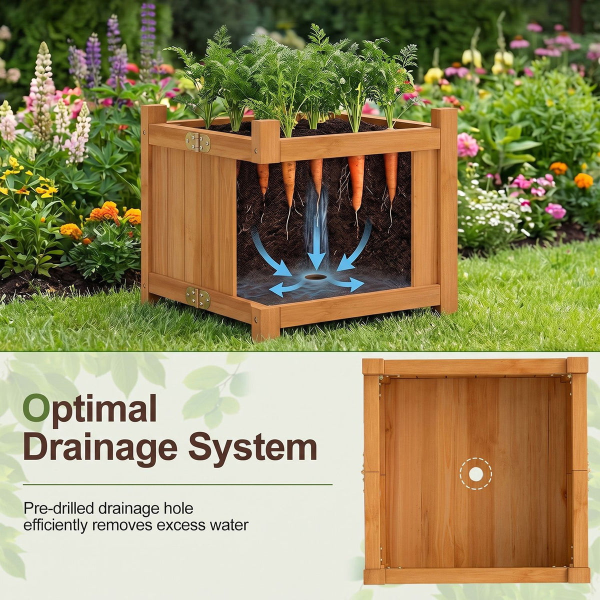 Folding Square Fir Wood Raised Garden Bed with Removable Bottom Set of 2