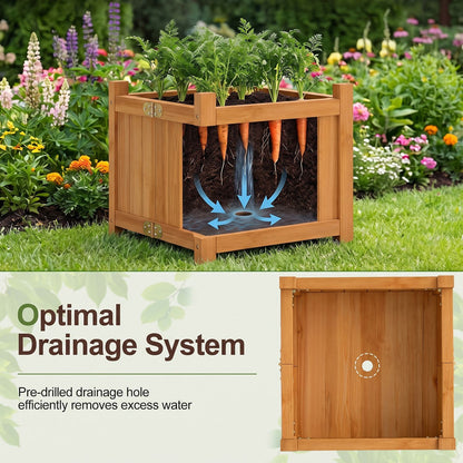 Folding Square Fir Wood Raised Garden Bed with Removable Bottom Set of 2
