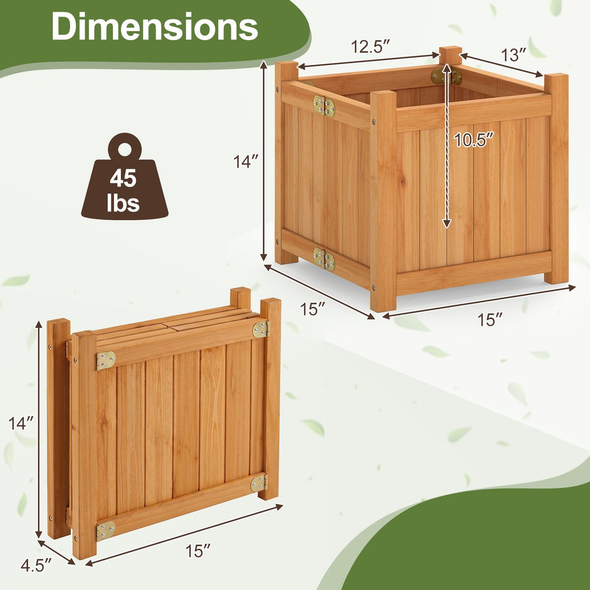 Folding Square Fir Wood Raised Garden Bed with Removable Bottom Set of 2