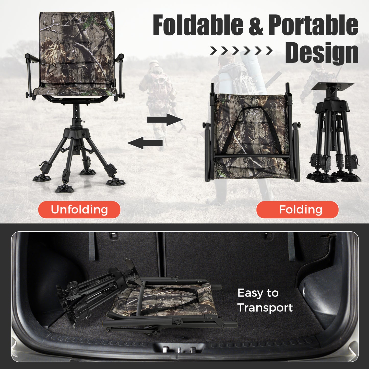 Folding Swivel Patio Chair with 4 Adjustable Leg