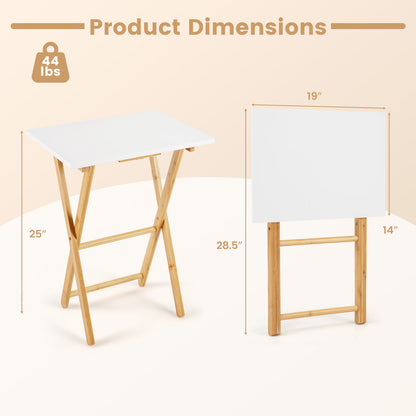Folding TV Tray Tables Set of 2 for Small Spaces Bedroom and Living Room-White