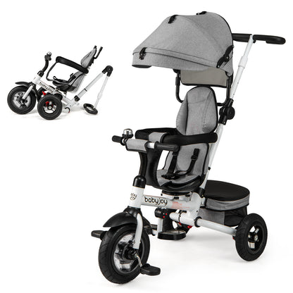 Folding Tricycle Baby Stroller with Reversible Seat and Adjustable Canopy-Pink - Gray