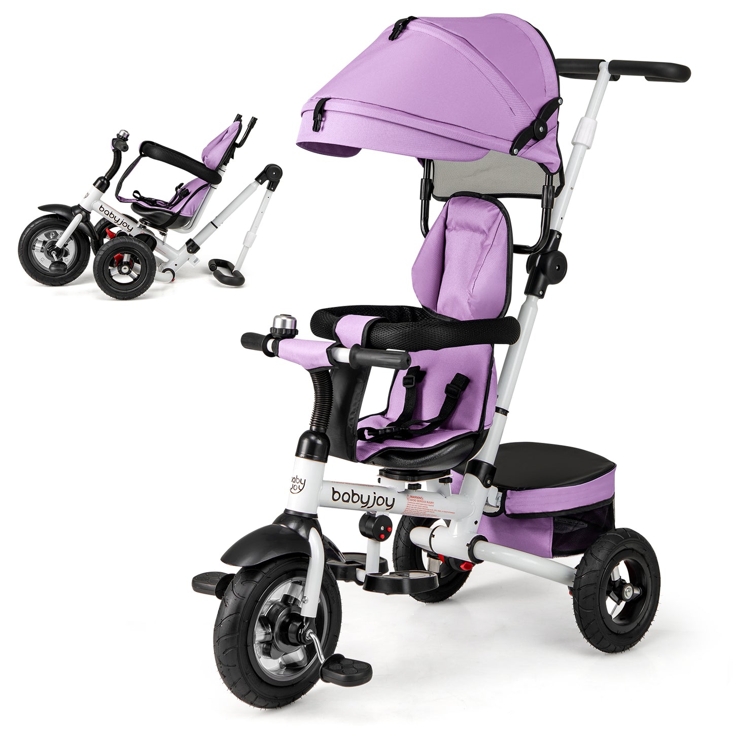 Folding Tricycle Baby Stroller with Reversible Seat and Adjustable Canopy-Pink - Pink