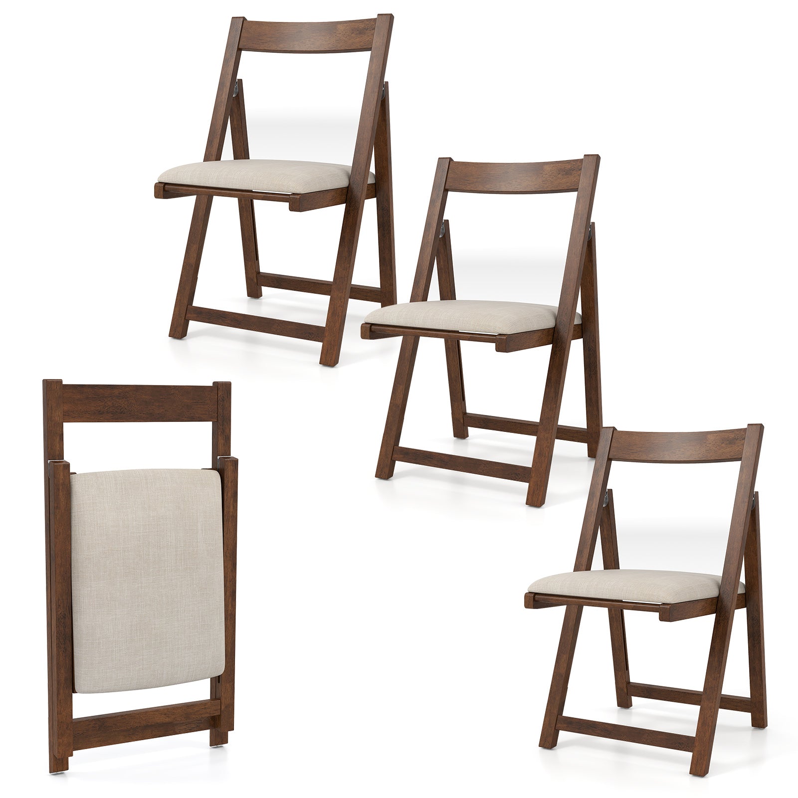 Folding Upholstered Dining Chair Set of 4 with Curved Backrest-Walnut - Walnut