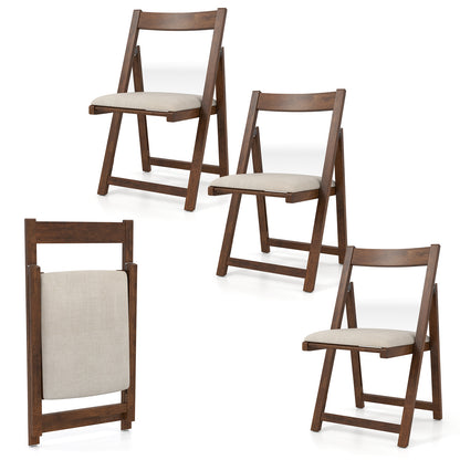 Folding Upholstered Dining Chair Set of 4 with Curved Backrest-Walnut - Walnut