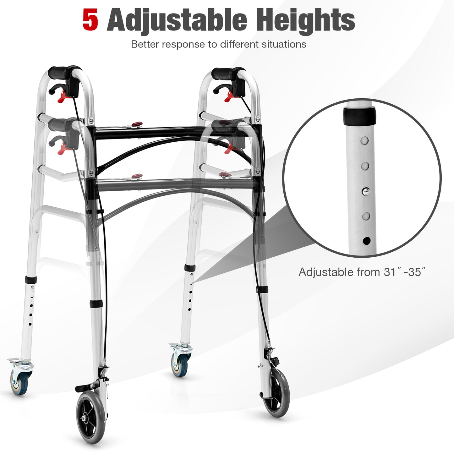 Adjustable Aluminum Walker with Wheels and Brakes