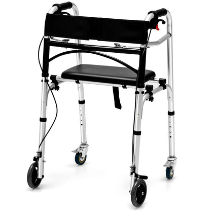 Adjustable Aluminum Walker with Wheels and Brakes