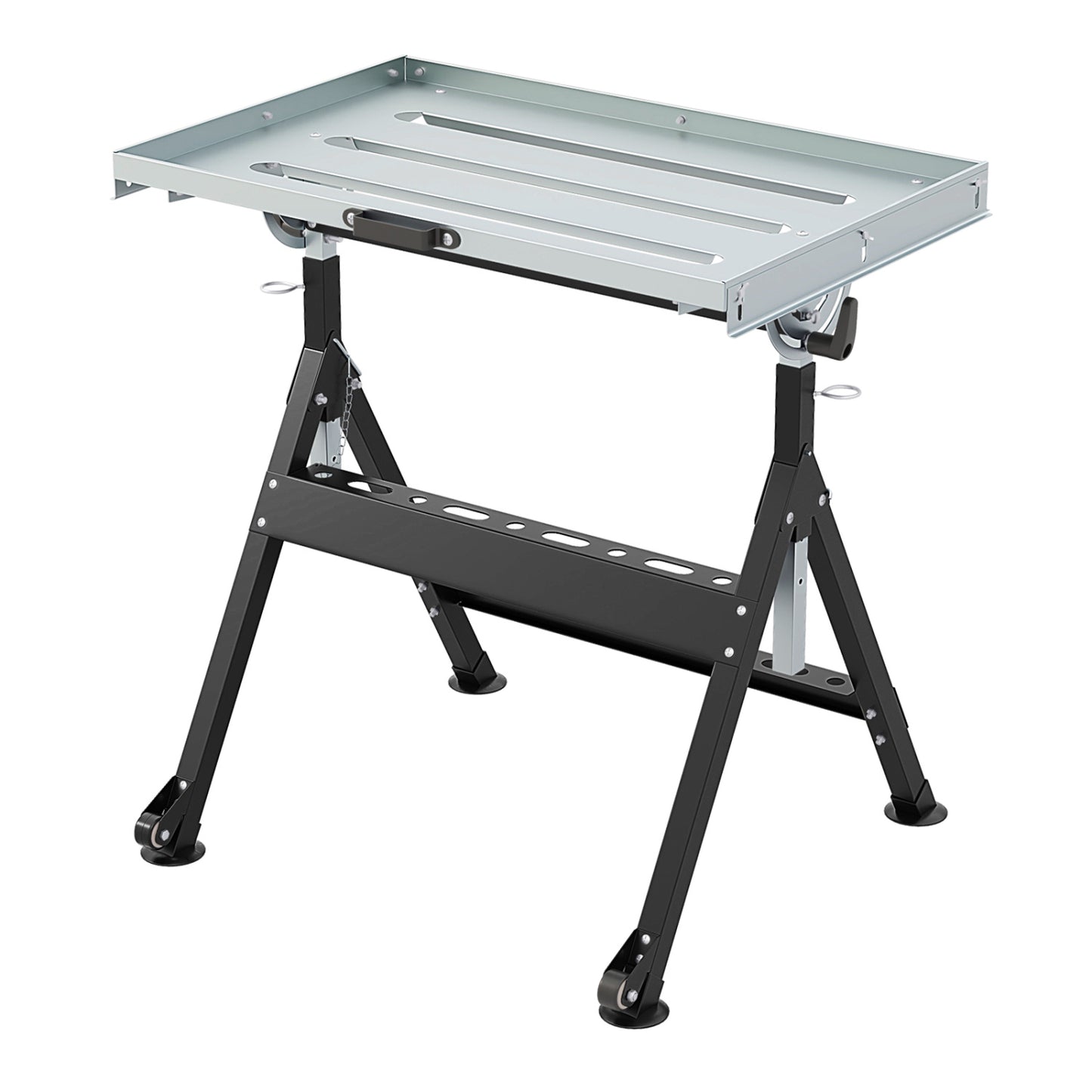 Folding Welding Table Welding Workbench with 2 Fixed Wheels 4-Level Height