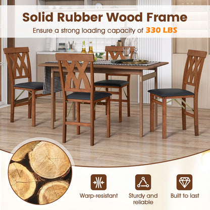 Folding Wooden Dining Chair Set of 2 Faux Leather Upholstered Kitchen Armless Chairs-Walnut