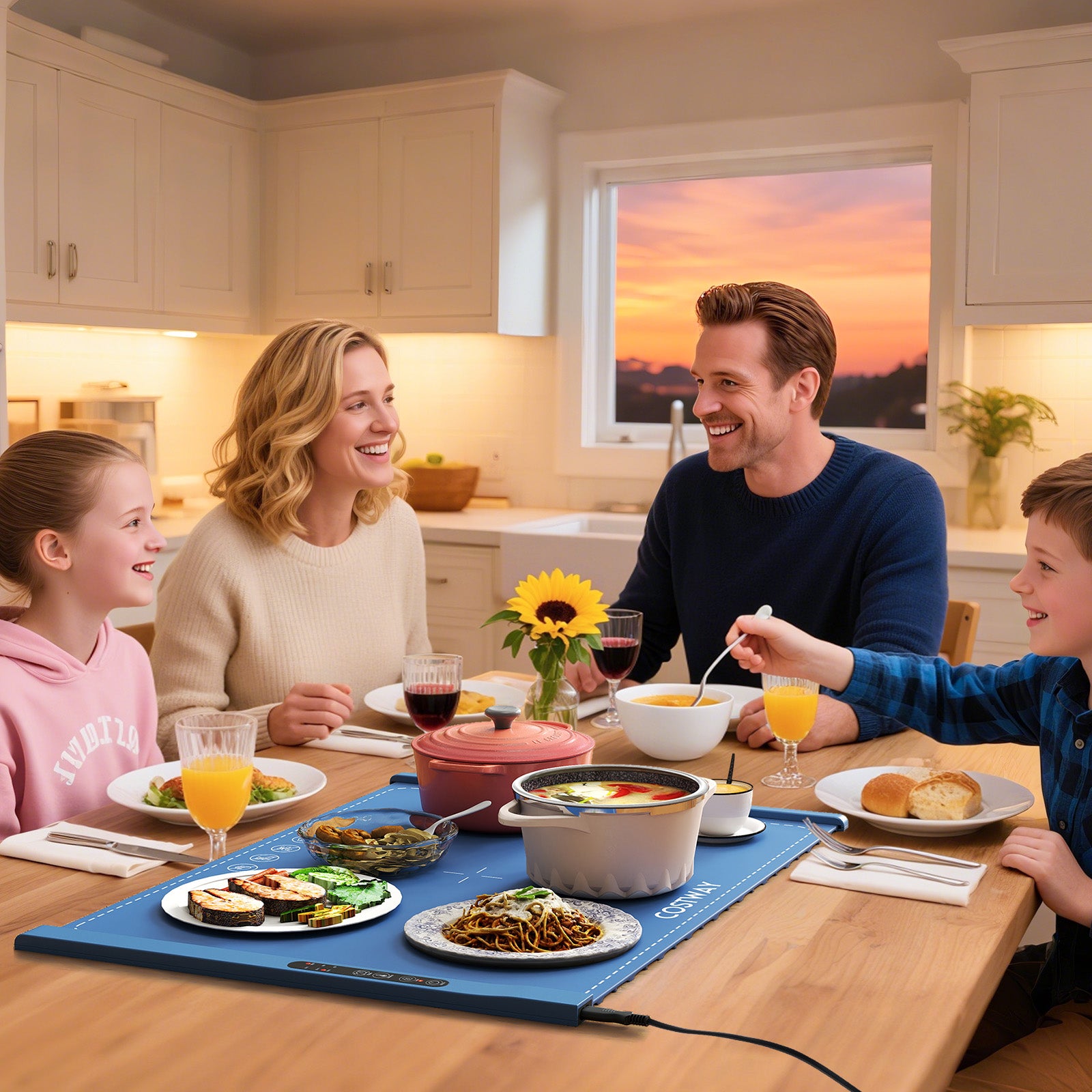Food Warming Mat Rollable and Portable Electric Warming Tray with Fasting Heating-Blue