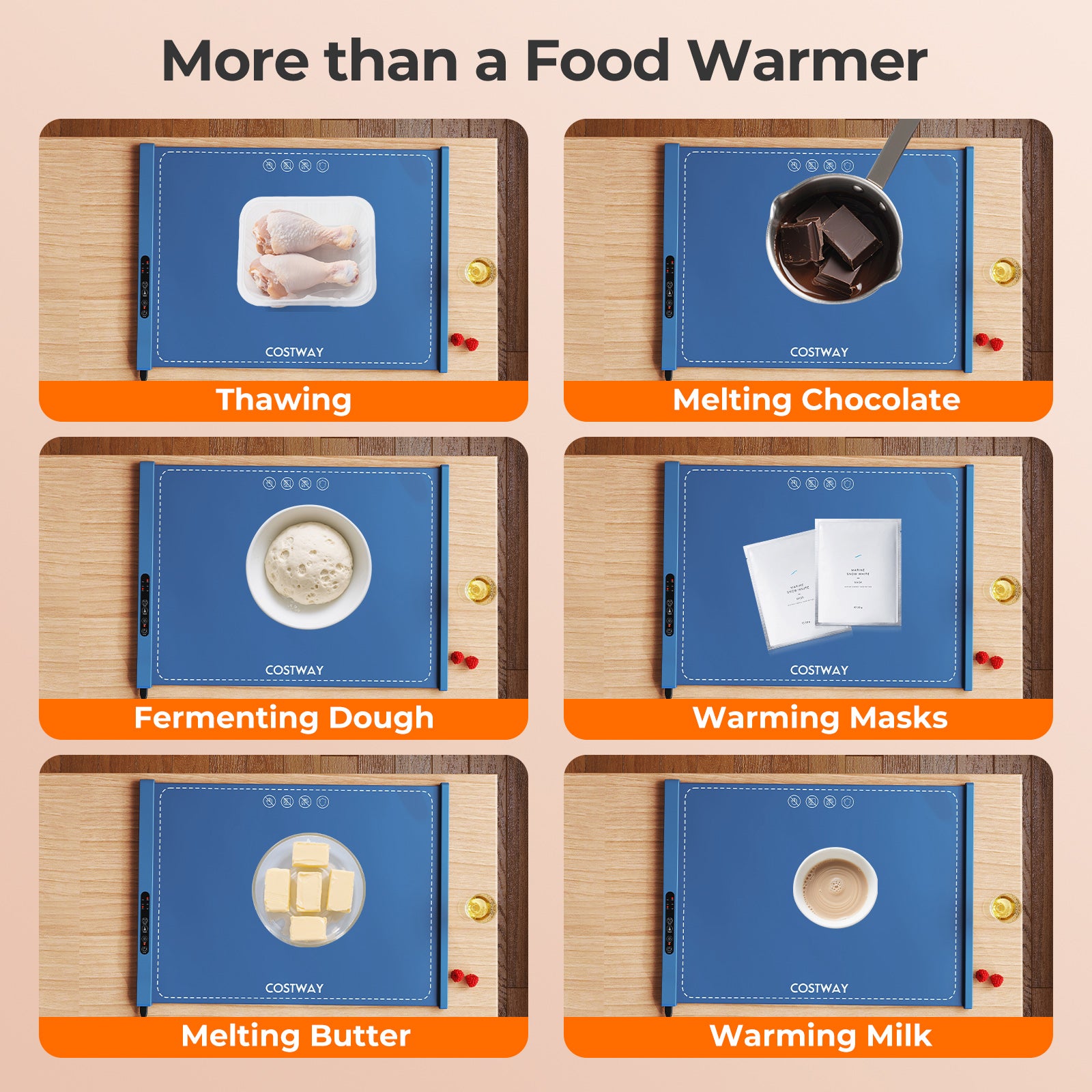 Food Warming Mat Rollable and Portable Electric Warming Tray with Fasting Heating-Blue