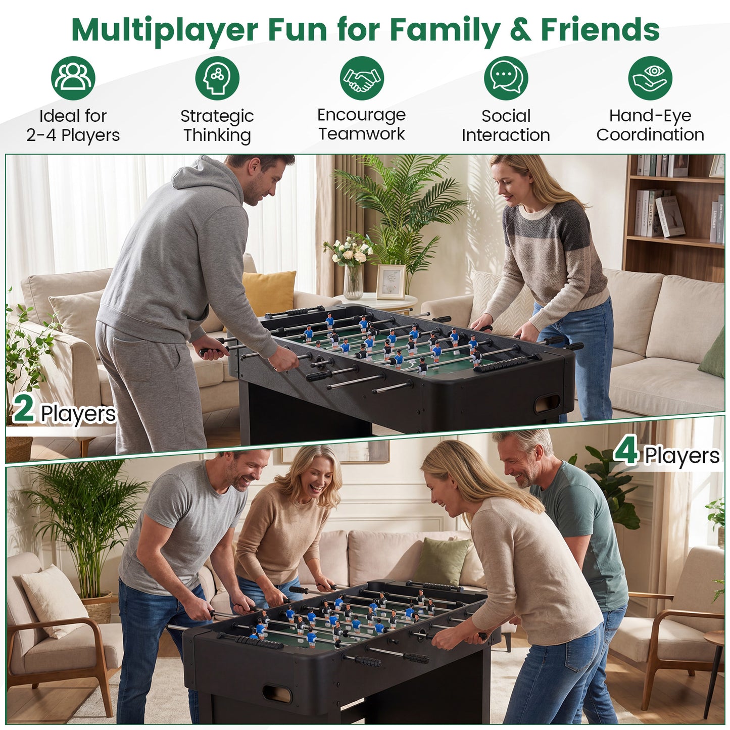 Foosball Table Competition Full Size Soccer Game Table with 22 Players-Black