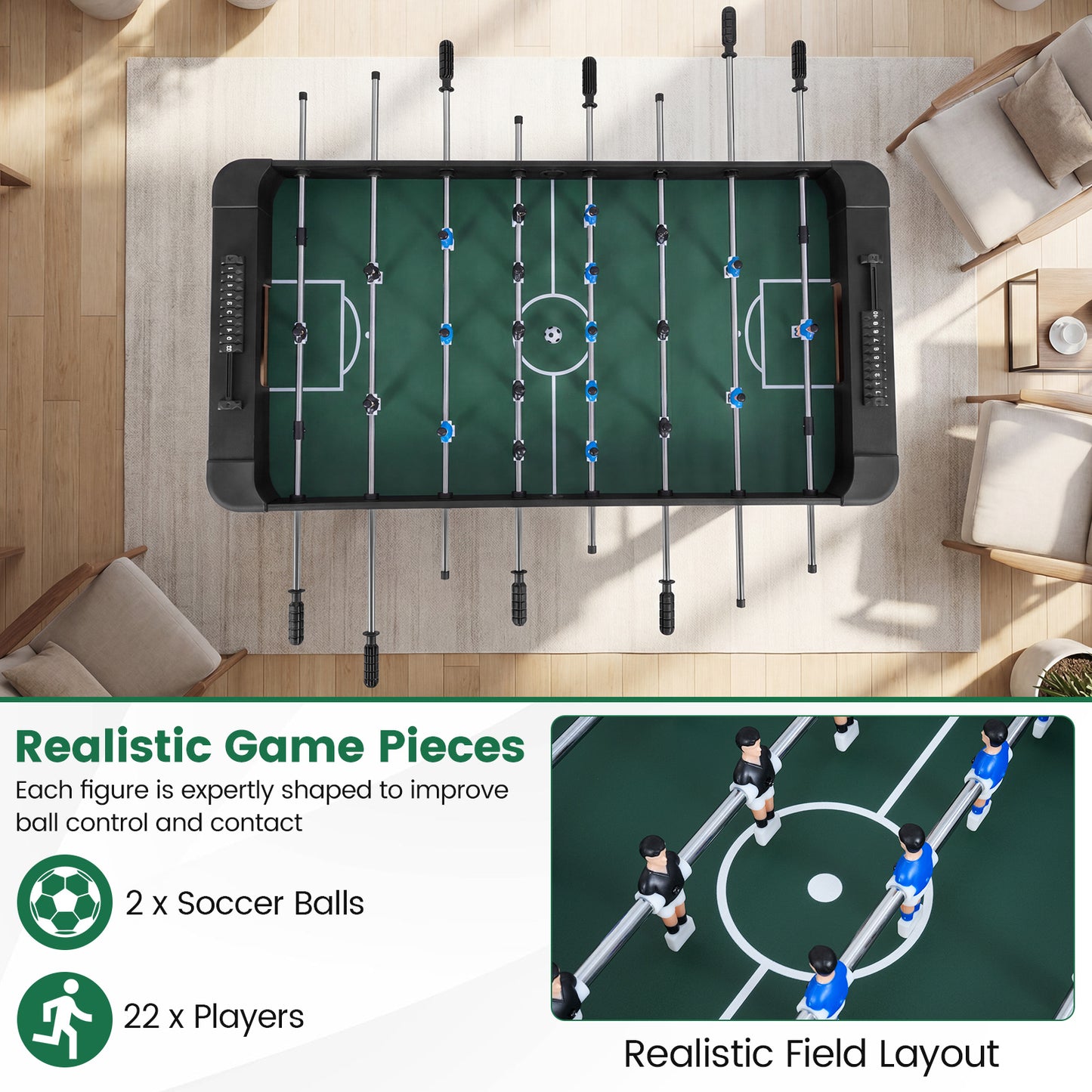 Foosball Table Competition Full Size Soccer Game Table with 22 Players-Black