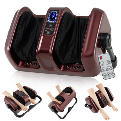 Foot and Calf Massager with Heat Shiatsu Deep Kneading Rolling Smart Electric Leg Massager-Black - Red