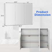Frameless Bathroom Wall Mounted Mirror Cabinet with 3 Doors and Adjustable Shelves