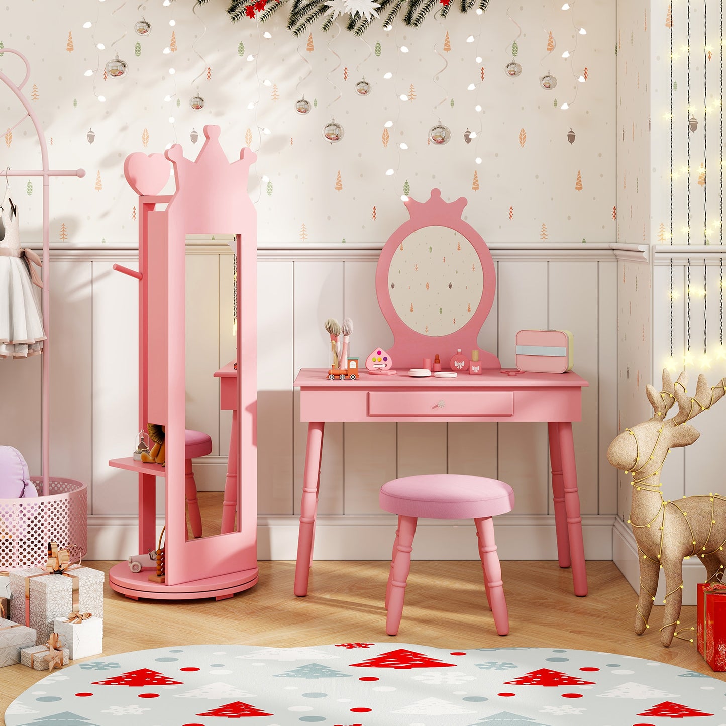 Free-Standing Full Length Mirror Kids Jewelry Armoire Cabinet
