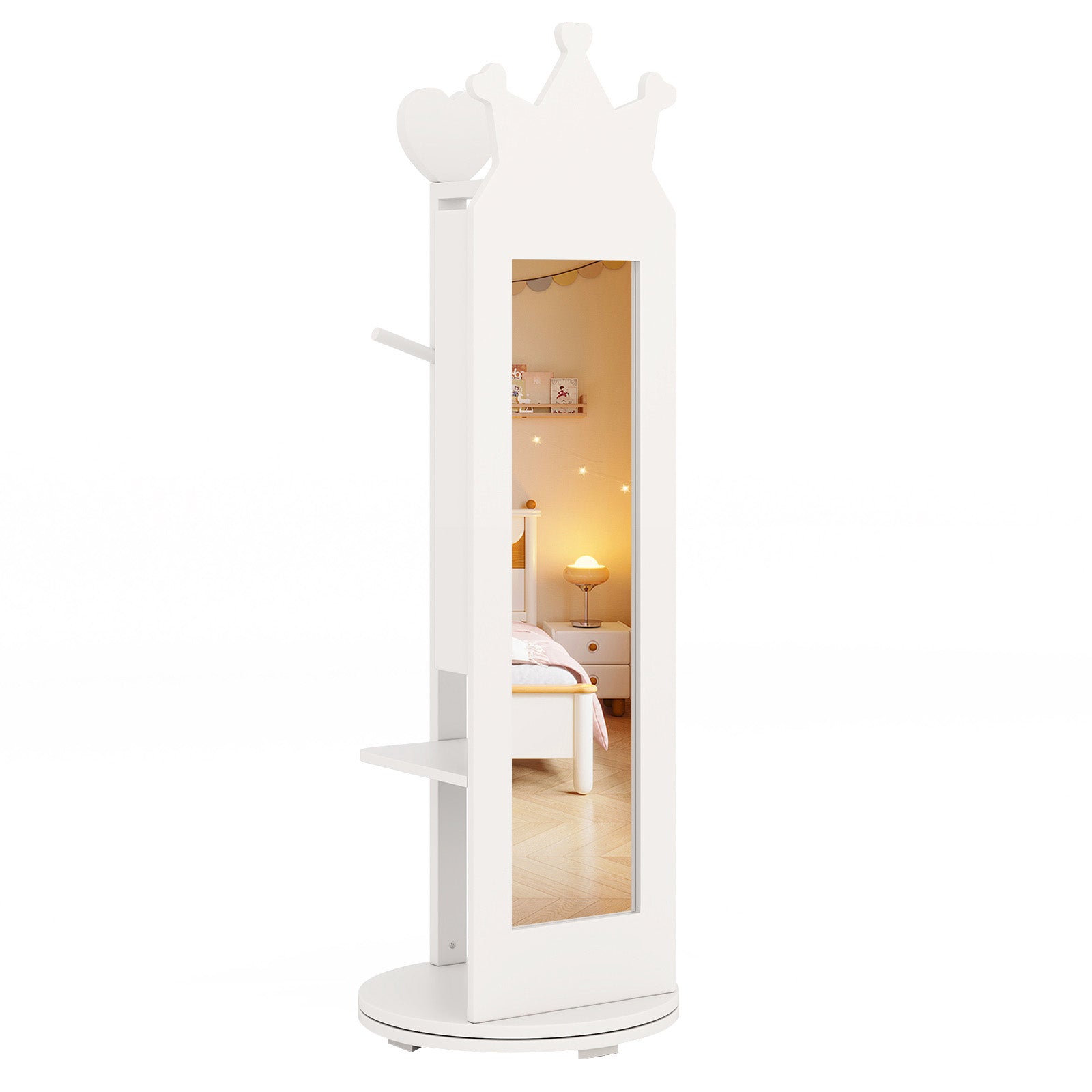 Free-Standing Full Length Mirror Kids Jewelry Armoire Cabinet-Pink - White