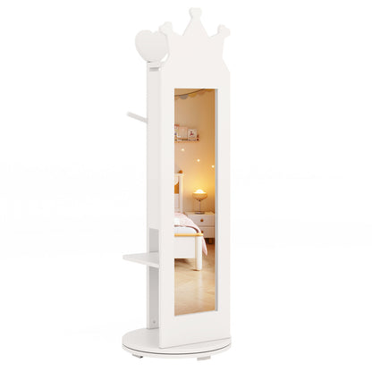 Free-Standing Full Length Mirror Kids Jewelry Armoire Cabinet-Pink - White