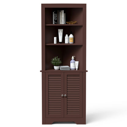 Free Standing Tall Bathroom Corner Storage Cabinet with 3 Shelves-Brown