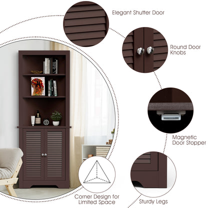 Free Standing Tall Bathroom Corner Storage Cabinet with 3 Shelves-Brown