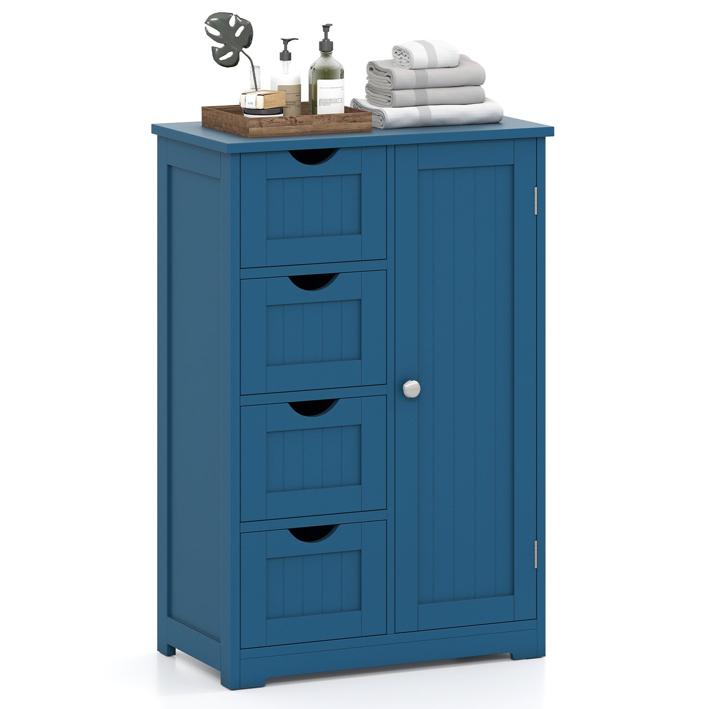 Standing Indoor Wooden Cabinet with 4 Drawers-Brown - Blue